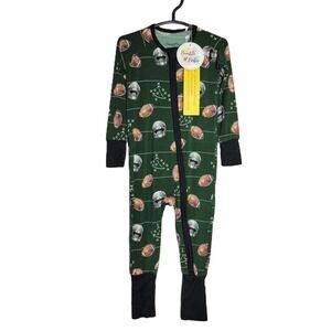 Bumble Babee Bamboo Football Zip Romper Pajamas 12-18M Footie Sleepwear NWT